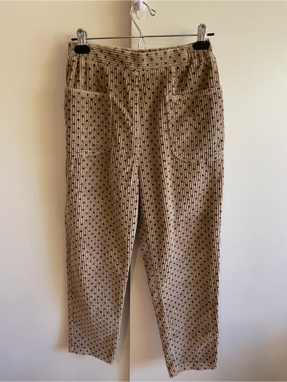 80s 90s Vintage Polka Dot Corduroy Trousers Beige Cottagecore Dark Academia M/L
